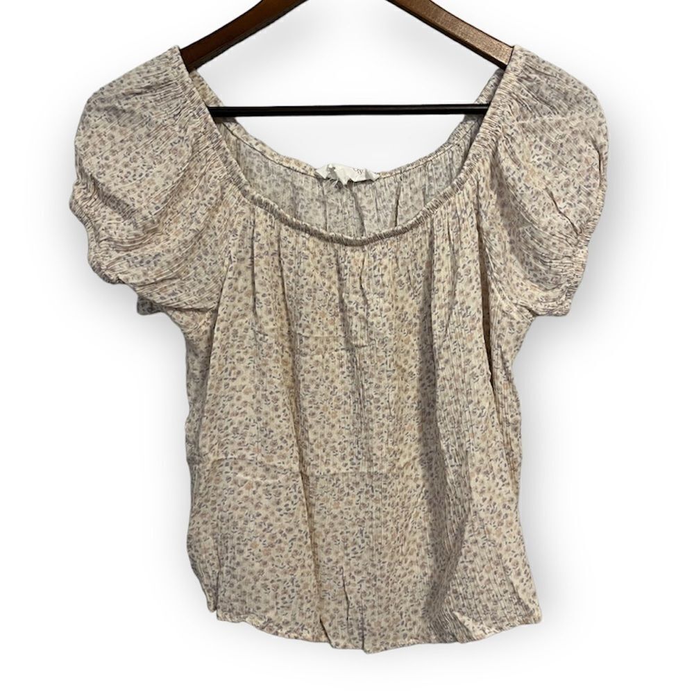 Pink Rose Floral Print Puff Sleeve Top